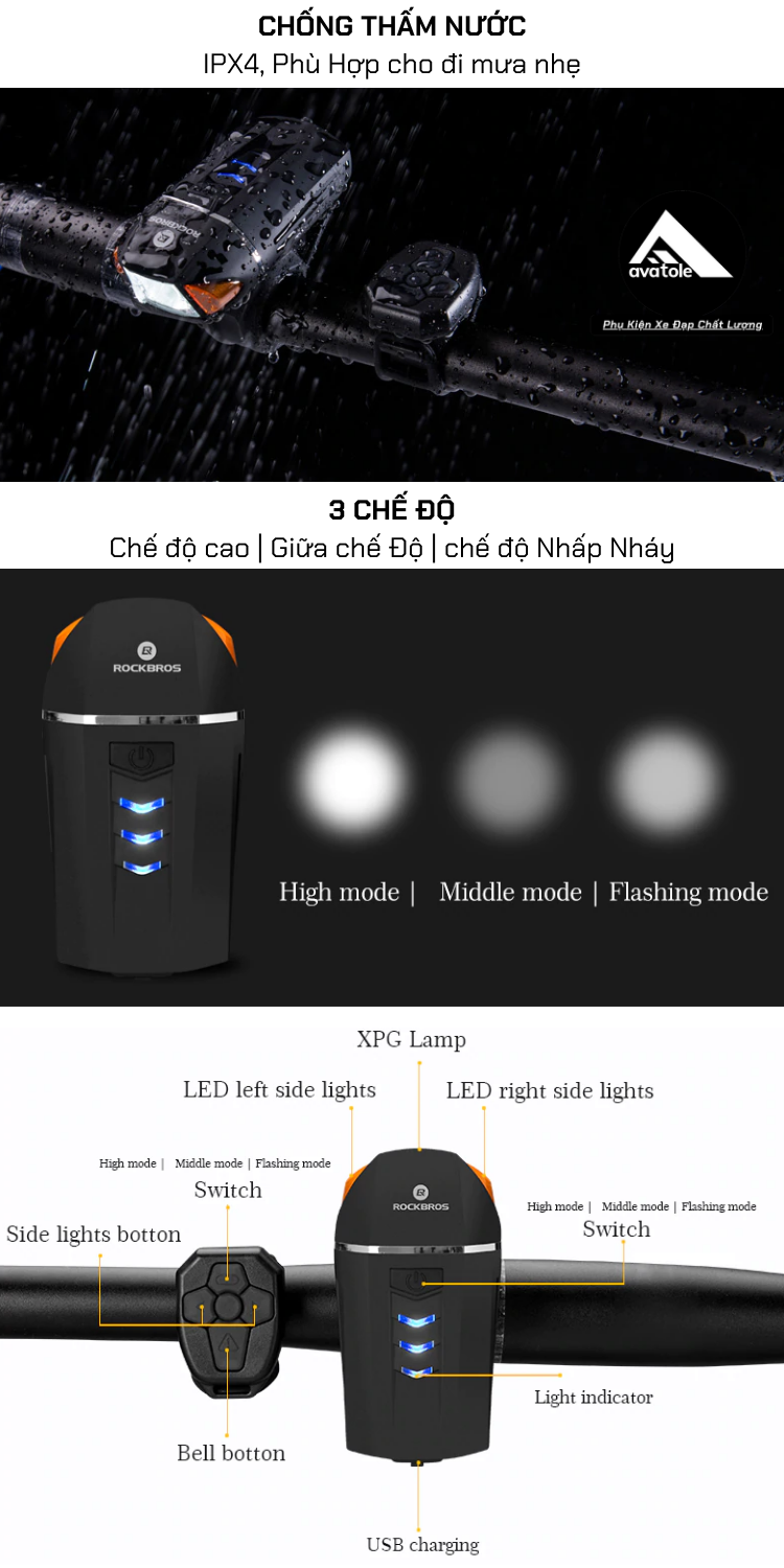 Đèn Còi Xe Đạp RockBros Đèn Còi Xe Đạp RockBros