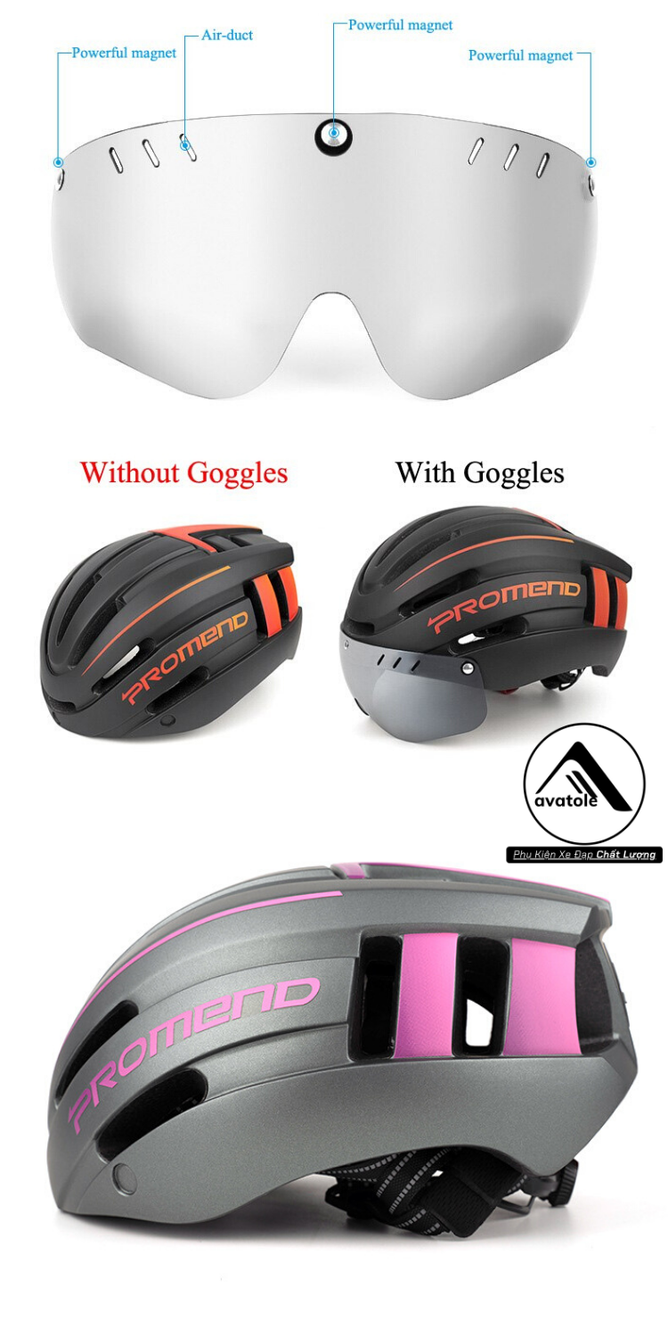 Nón Bảo Hiểm Thể Thao Promend Kính Và Đèn