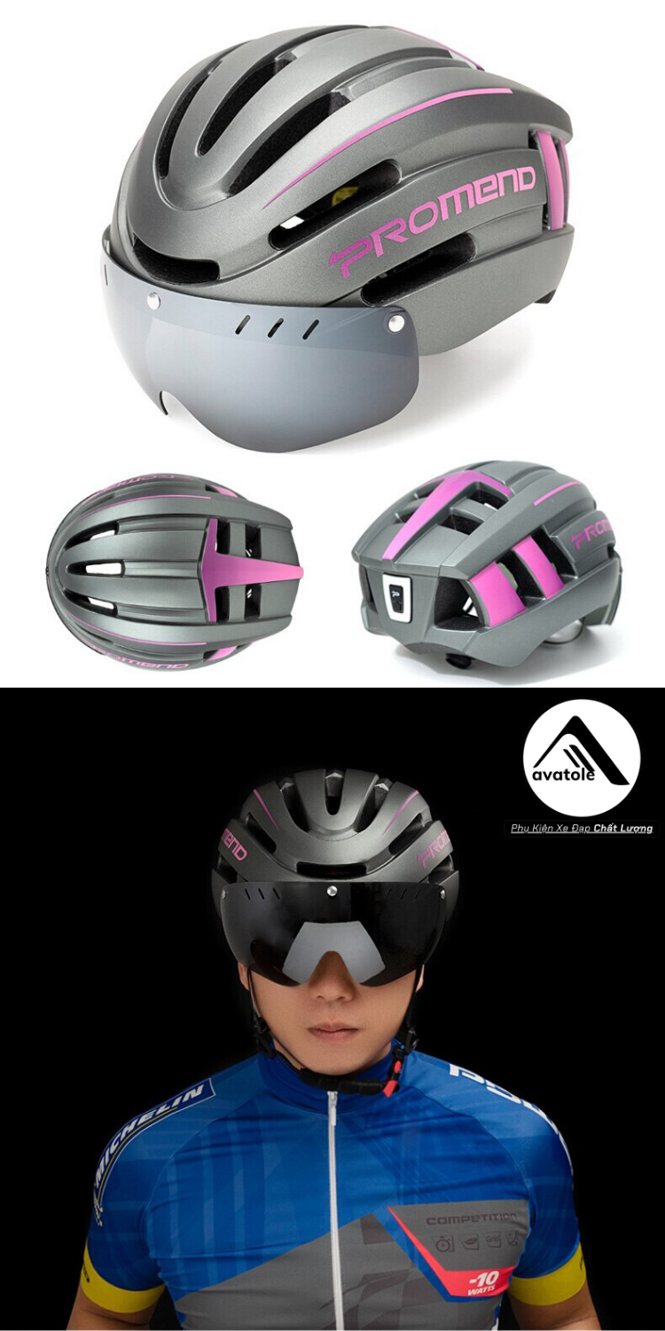 Nón Bảo Hiểm Thể Thao Promend Kính Và Đèn