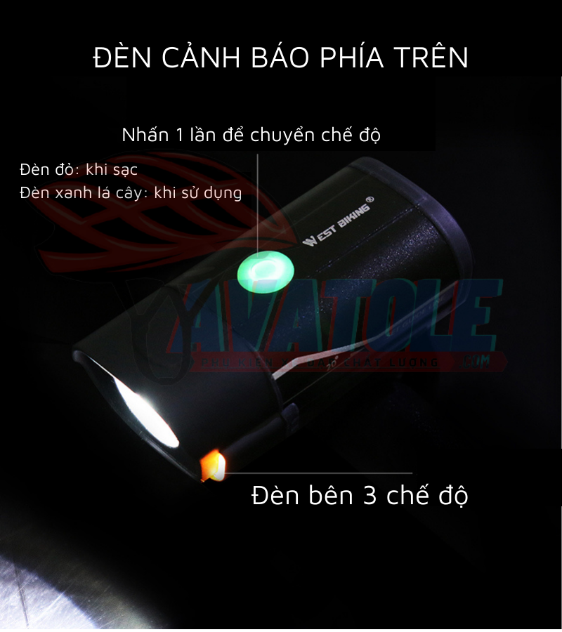 Đèn trước xe đạp West Biking L2 350 Lumen