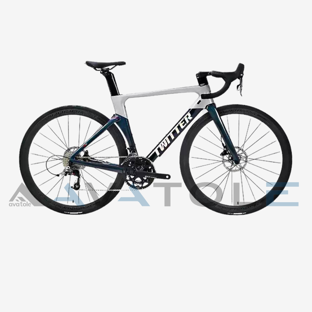 Xe đạp đua 2023 Twitter Aurora Carbon Shimano 105 R7000 màu bạc bạc đổi màu