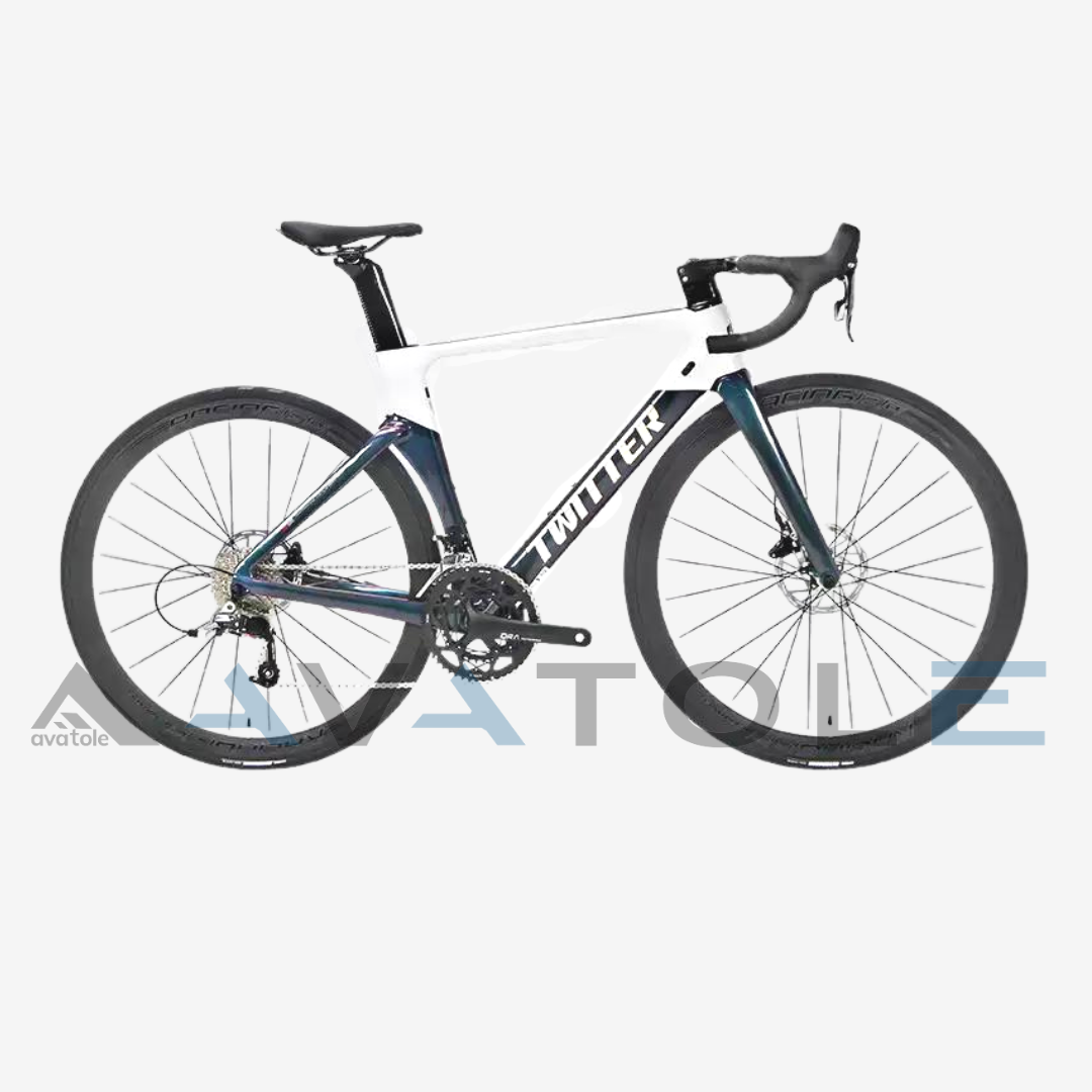 Xe đạp đua 2023 Twitter Aurora Carbon Shimano 105 R7000 màu bạc trắng đổi màu